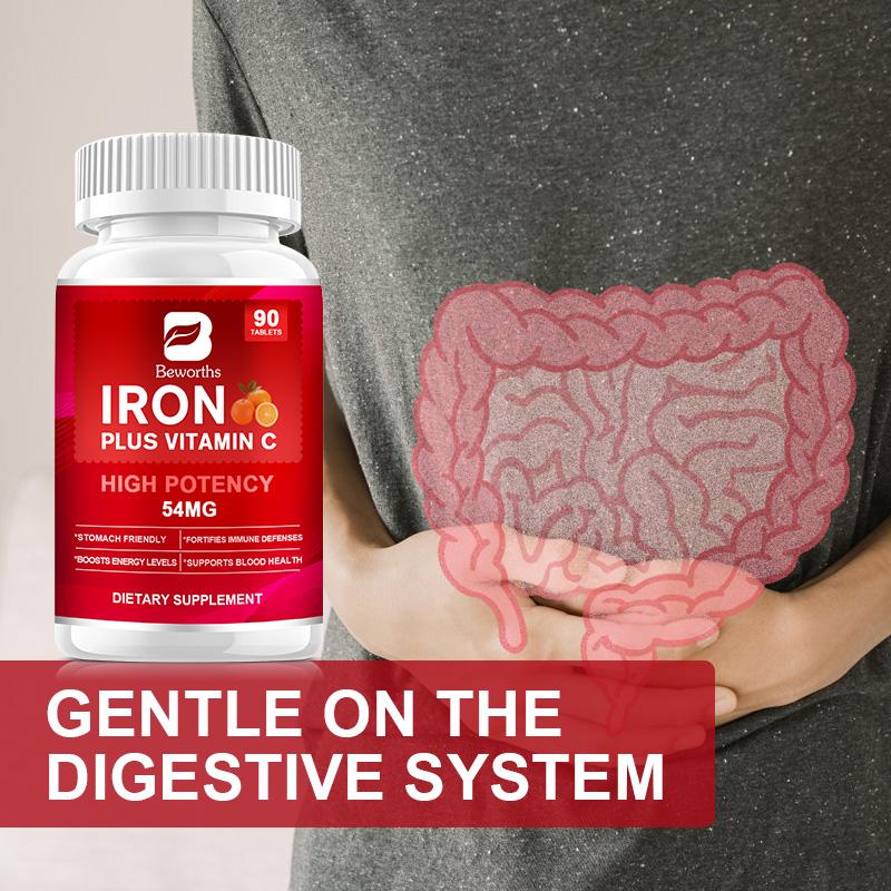 BEWORTHS Iron Tablet Capsules Supplement na may Suporta sa Vitamin C para sa Babae at Lalaki