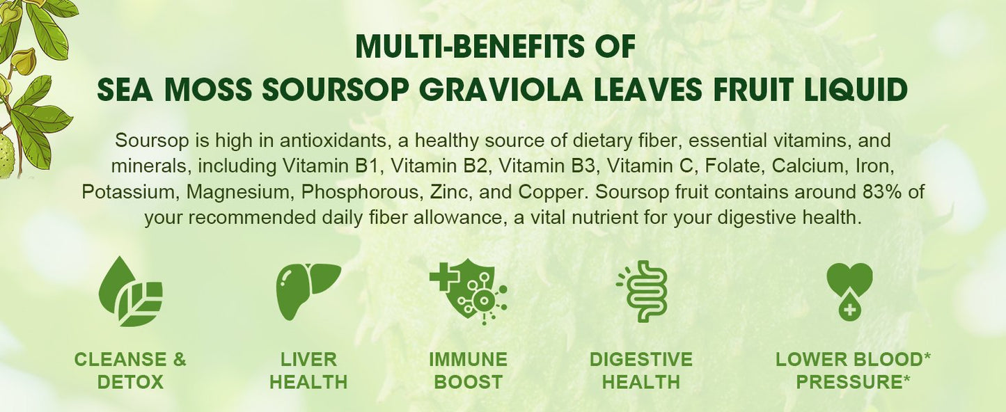 Soursop Graviola Leaf Extract Black Seed oil Liquid Drops Supplement with Sea Moss