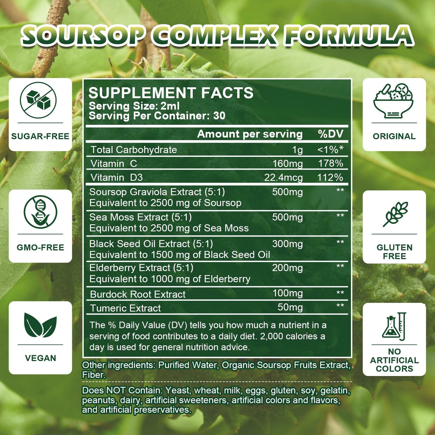 Soursop Graviola Leaf Extract Black Seed oil Liquid Drops Supplement with Sea Moss