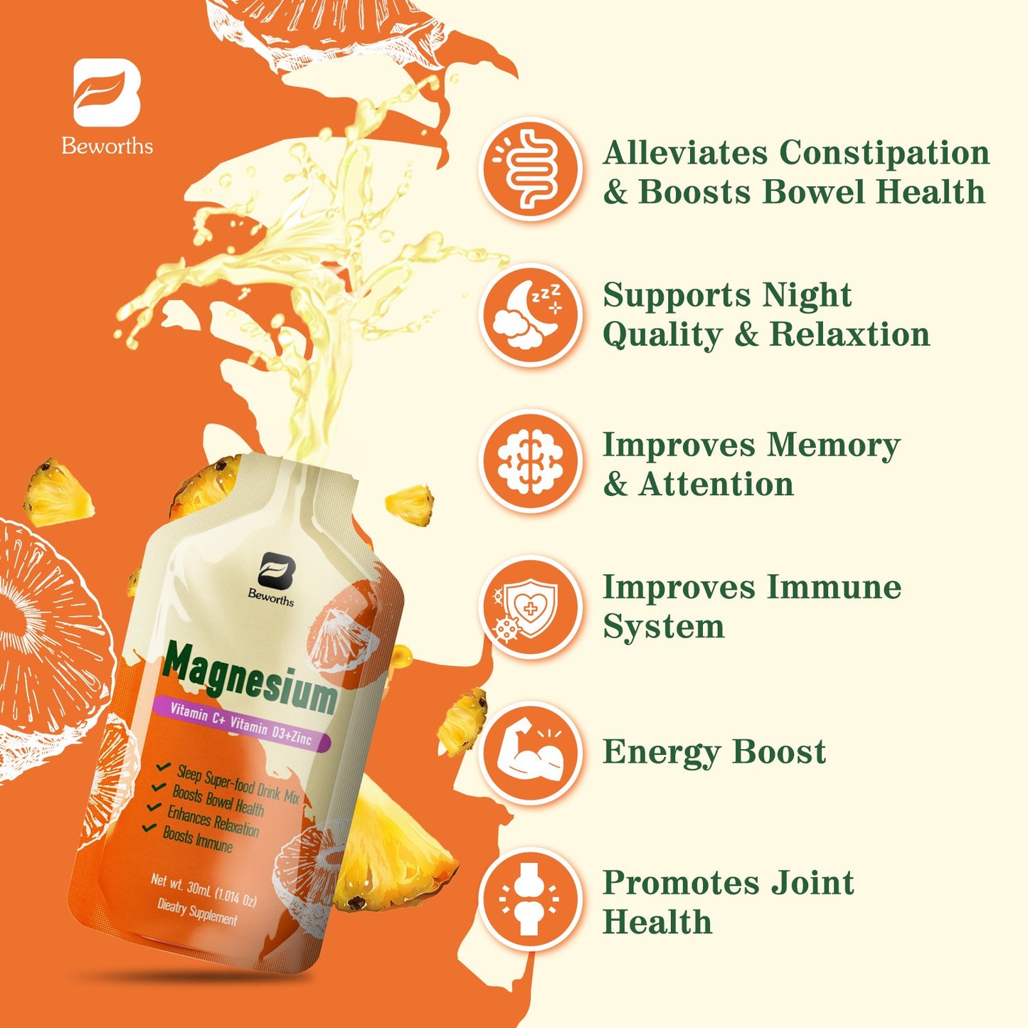 Magnesium Citrate Liquid Supplement 280Mg, with Bromelain, Vitamin C, D3, B6, Zinc, High Absorption Magnesium Citrate Oral Solution