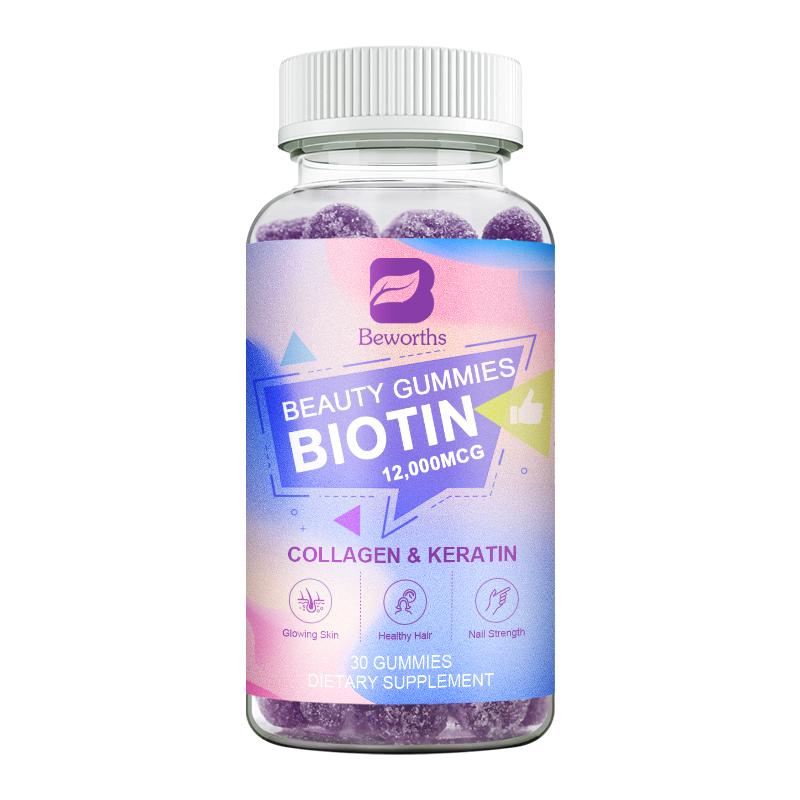 BEWORTHS Biotin Gummies 12000mcg with Biotin, Collagen, Keratin, Chlorophyll, Zinc and Vitamin A, B6, B12, C, D, E Complex