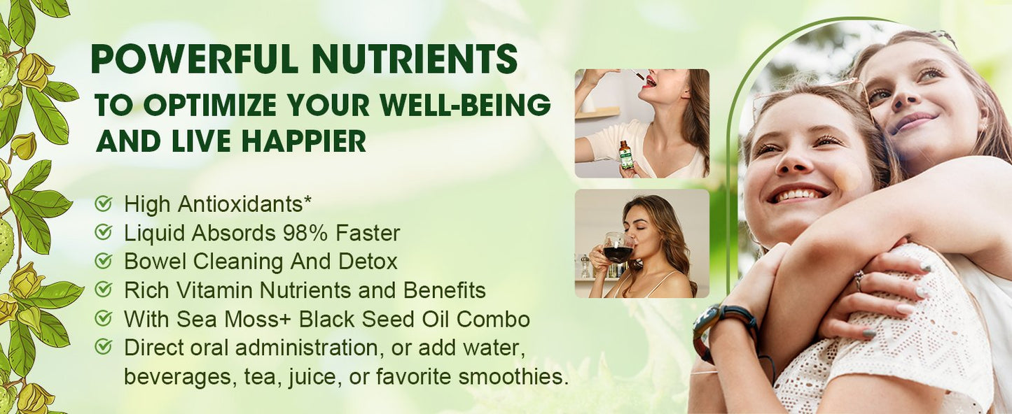 Soursop Graviola Leaf Extract Black Seed oil Liquid Drops Supplement with Sea Moss