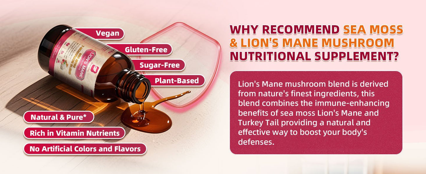 Lion's Mane Mushroom Liquid Drops - Irish Sea Moss Mushrooms Supplement Complex Support Memory & Focus, Immunity Boost - Lions Mane, Turkey Tail, Reishi, Cordyceps, Chaga, Oyster, Maitake