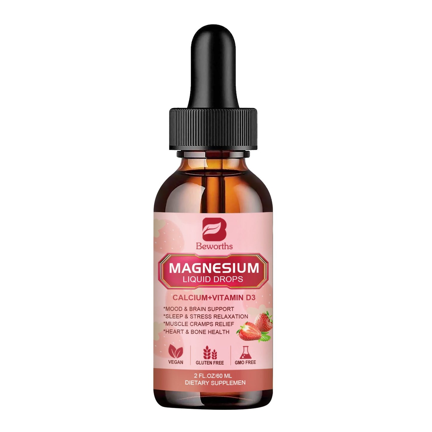 Magnesium Glycinate Supplement Complex Vitamin Liquid Drop Strawberry Flavor