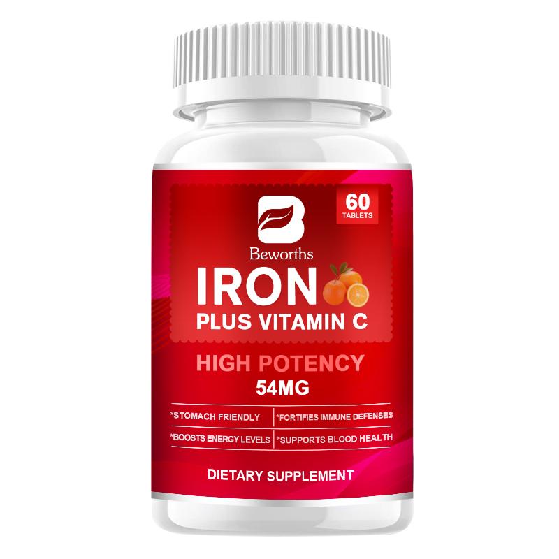 BEWORTHS Iron Tablet Capsules Supplement na may Suporta sa Vitamin C para sa Babae at Lalaki