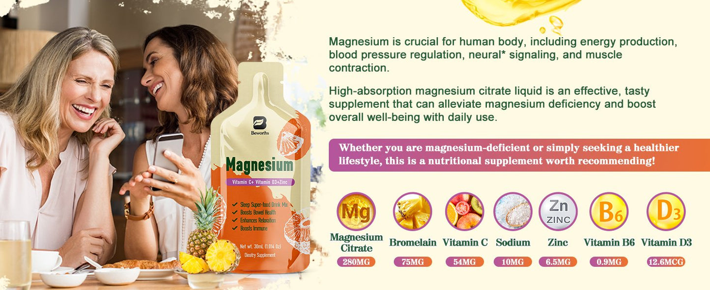 Magnesium Citrate Liquid Supplement 280Mg, with Bromelain, Vitamin C, D3, B6, Zinc, High Absorption Magnesium Citrate Oral Solution