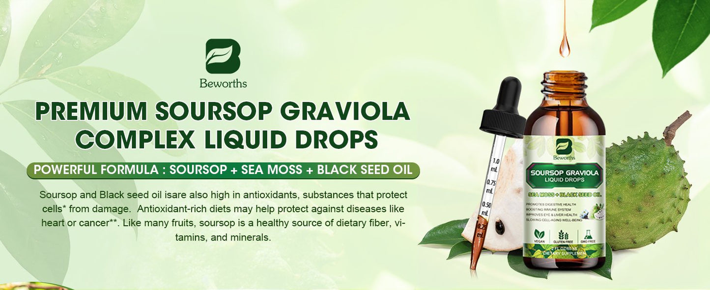 Soursop Graviola Leaf Extract Black Seed oil Liquid Drops Supplement with Sea Moss