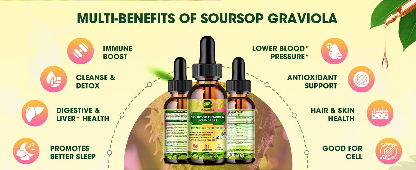 Soursop Bitters Liquid Drops Supplement with Irish Sea Moss