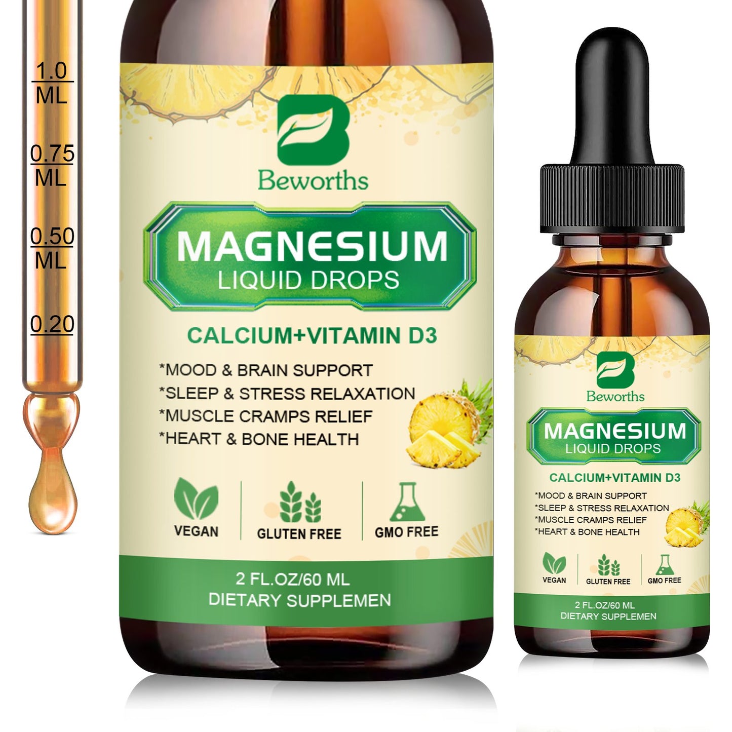 Beworths Magnesium Liquid Drop Pineapple Flavor
