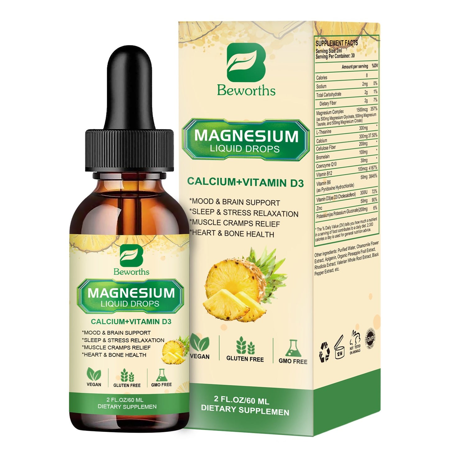 Beworths Magnesium Liquid Drop Pineapple Flavor