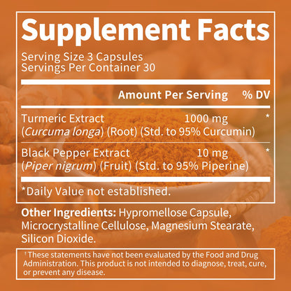 (2 Pack) Turmeric Curcumin 1000mg - 95% Curcuminoids & Black Pepper Extract for Joint & Immune Health Support, 180 Count