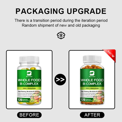 (2 Pack) Beworths Super B Complex Vitamin - Whole Food Supplement B1, B2, B3, B5, B6, B7, B9, B12 - Support for Energy and Immune Support - 240 Capsules Total