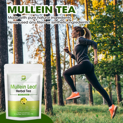 Mullein Leaf Tea for Lungs Cleanse and Respiratory Support, Made with Pure Mullein Leaves, Caffeine Free, 42 Tea Bags