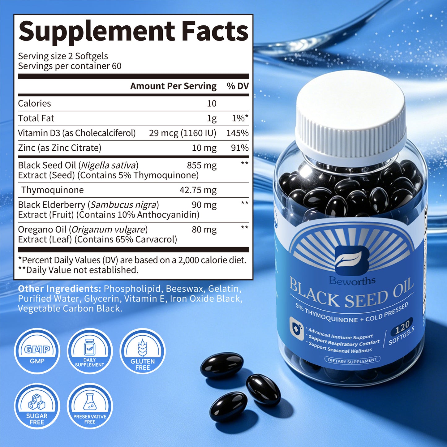 Beworths Premium Black Seed Oil Softgels