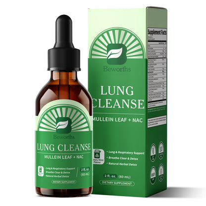 Beworths Lung Cleanse Liquid Drops with Mullein Leaf & NAC – 10:1 Mullein Extract, Chlorophyll, Vitamin C & D3 for Respiratory Comfort, Herbal Detox & Immune Support – Natural Honey Mint Flavor, 2 fl. oz (60ml)