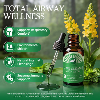 Beworths Lung Cleanse Liquid Drops with Mullein Leaf & NAC – 10:1 Mullein Extract, Chlorophyll, Vitamin C & D3 for Respiratory Comfort, Herbal Detox & Immune Support – Natural Honey Mint Flavor, 2 fl. oz (60ml)