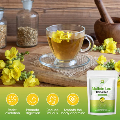 Mullein Leaf Tea for Lungs Cleanse and Respiratory Support, Made with Pure Mullein Leaves, Caffeine Free, 42 Tea Bags