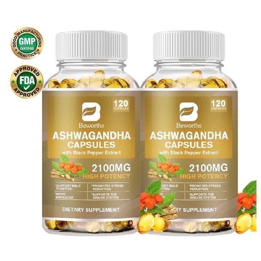(2 Pack)2100mg Ashwagandha Extract Supplement - Stress & Immune Support - GMO Free & Vegan - 120 Capsules