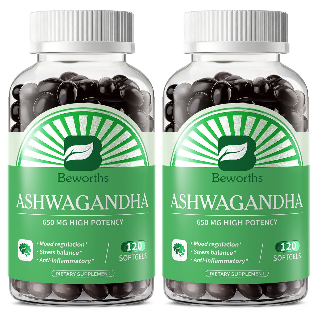 650mg Ashwagandha Root Herbal Supplement, w/Black Pepper,Sleep + Stress Support,120 Ashwagandha Capsules(2 Pack)