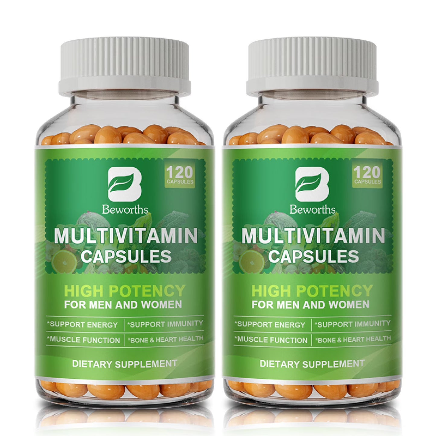 (2 Pack)Beworths Multivitamin Capsules Supplement, Brain Heart Health Immune Support - Total 240 Ct