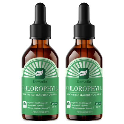 (2 Pack) Chlorophyll Liquid Drops with Milk Thistle, Sea Moss & Chlorella - Lemon Mint Flavor - 4 fl oz (120 mL), 60 Servings