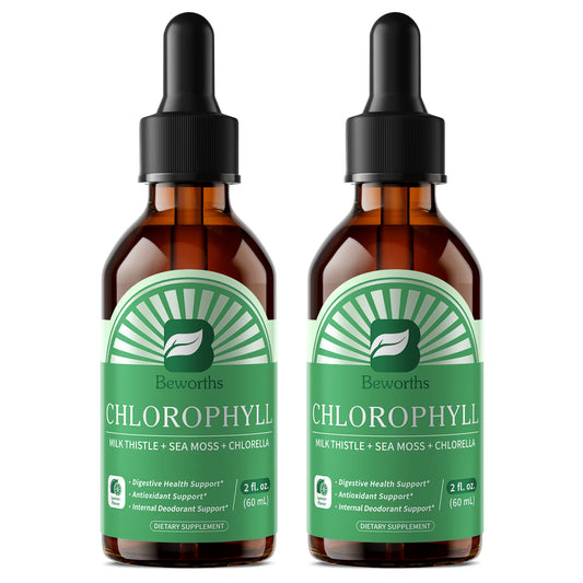 (2 Pack) Chlorophyll Liquid Drops with Milk Thistle, Sea Moss & Chlorella - Lemon Mint Flavor - 4 fl oz (120 mL), 60 Servings