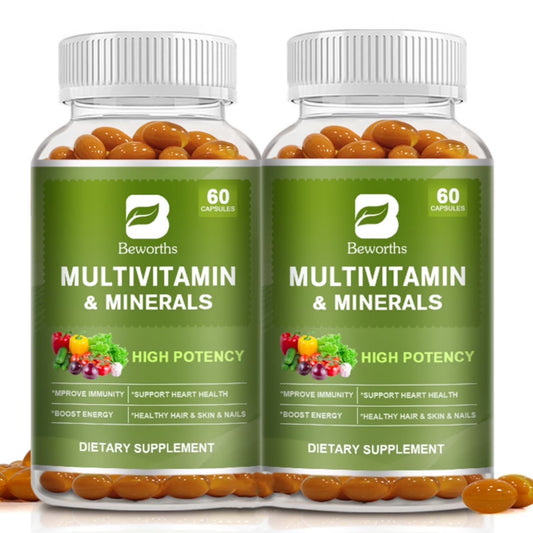 (2 Pack) Multivitamin & Minerals Capsules with Iron, Methylfolate, Zinc, Vitamin D3 & K2 To Improve Immunity Boost Energy Healthy Hair & Skin & Nails for Men Women