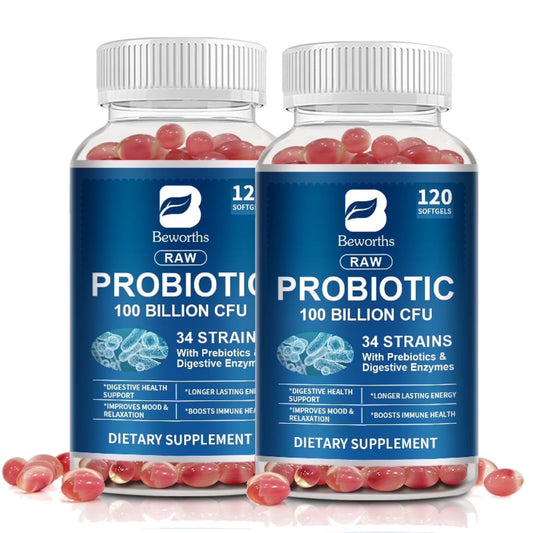 (2 Pack)Organic Prebiotics Supplement,100 Billion CFU & 34 Strains for Digestive & Gut Health,120 Ct