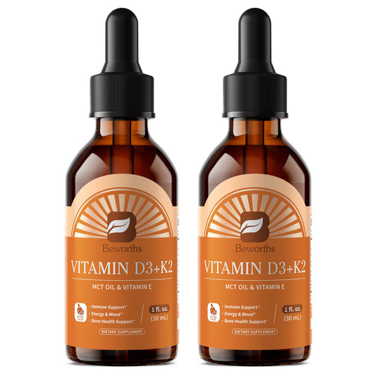 (2 Pack) Vitamin D3 K2 Drops with MCT Oil & Vitamin E - Orange Flavor Liquid Supplement for Immune & Bone Health Support - 2 fl oz (60 mL), 60 Servings