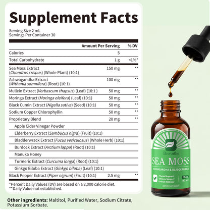 Beworths Organic Sea Moss Liquid Drops 10000mg - 5X Stronger than Gummy & Capsules - Joint, Digestion, Thyroid Immunity Essential Support - 60ml
