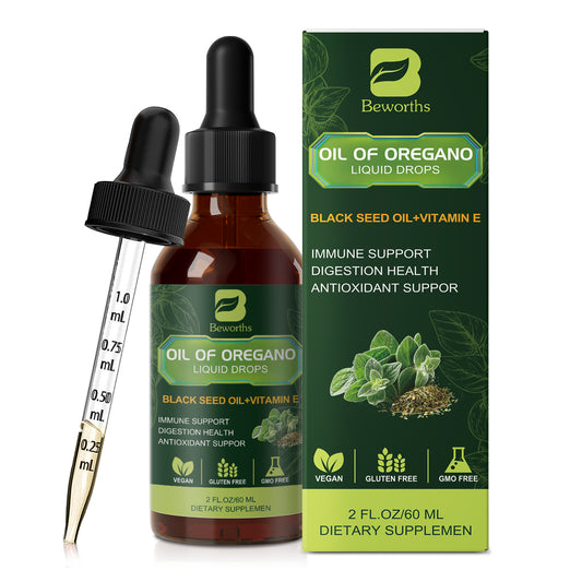 Oregano Oil Drops, Oil of Oregano with Black Seed Oil, Vitamin E, Wild Harvest Oil of Oregano Liquid Herbal Blend for Immune, Antioxidant-Support, Digestive Gut Cleanser Detox Health | Vegan, Non-GMO