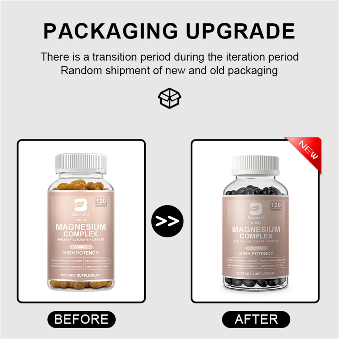 (2 Pack) Beworths Triple Magnesium Complex Capsules - 300mg of Magnesium Glycinate, Malate & Citrate for Muscles, Sleep, Energy - 240 Capsules