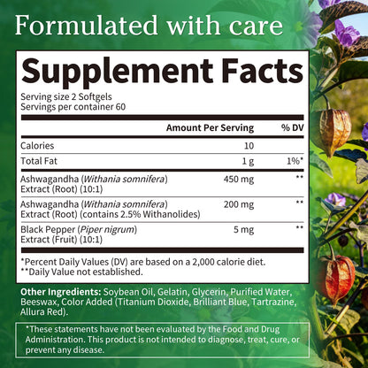 Ashwagandha Capsules 2100mg - Organic Ashwagandha Supplement - Support Stress, Mood & Energy for Men and Women - 360 Softgels(3 PACK)