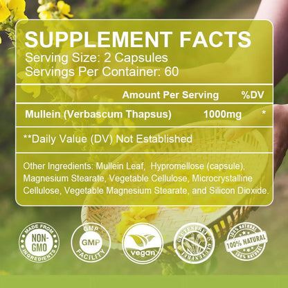 Mullein Leaf Capsule - Mullein Leaf Extract Supplement - Lung Cleanse& Respiratory Health Support