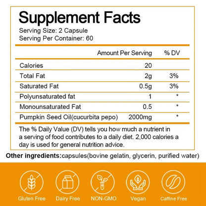 (2 Pack)Pumpkin Seed Oil Capsules (2,000mg/serving) - Pumpkin Seed Oil Supplement for Hair Growth, Youthful Skin, Prostate Health, Urinary Tract Support