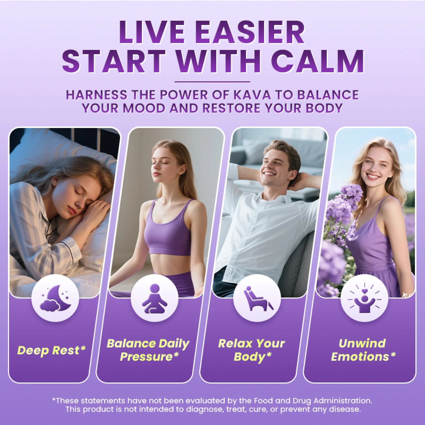 Kava Kava Root Extract Supplement, for Balanced Mood, Support Stress Relief & Better Sleep, 30 Servings