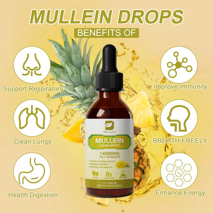 Mullein Drops for Lungs, Lung Detox & Cleanse, 420,000‬mg Mullein Leaf Extract Tincture, for Respiratory, Immune, 30 Servings