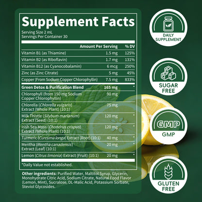 Beworths Liquid Chlorophyll Drops with Milk Thistle, Sea Moss & Chlorella – 3-in-1 Daily Wellness Supplement for Detox, Liver & Digestive Support, Immune Boost & Internal Deodorant – Natural Mint Lemon Flavor, 2 fl. oz (60ml)