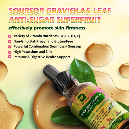 (2 Pack)Soursop Graviola Liquid Drop, with Sea Moss & Balckseed oil, for Cell Support & Regeneration, Immune, Relax, Liver, Gut & Antioxidant Support, 2 fl oz