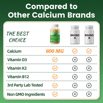 B BEWORTHS Calcium 600mg Supplement with Vitamin D3, K2 & B12, 120 Softgels