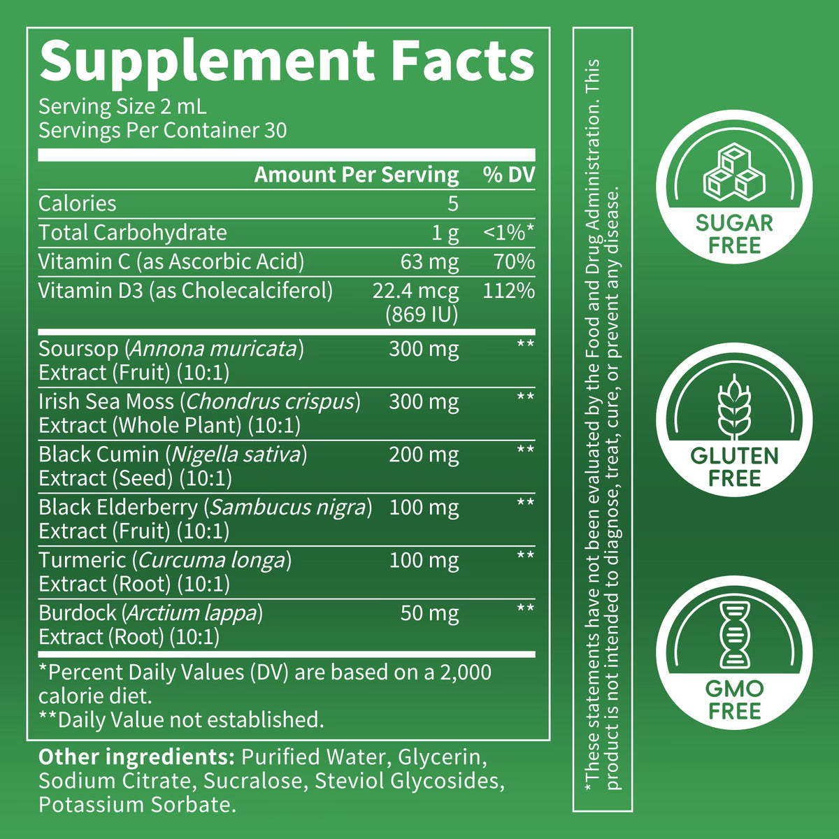 Soursop Bitters Liquid Drops with Irish Sea Moss,Soursop Graviola Leaves Extract - Soursop Multivitamin Complex Supports Antioxidant, Gut Cleanse & Immunity, 4 oz, 2 Pack