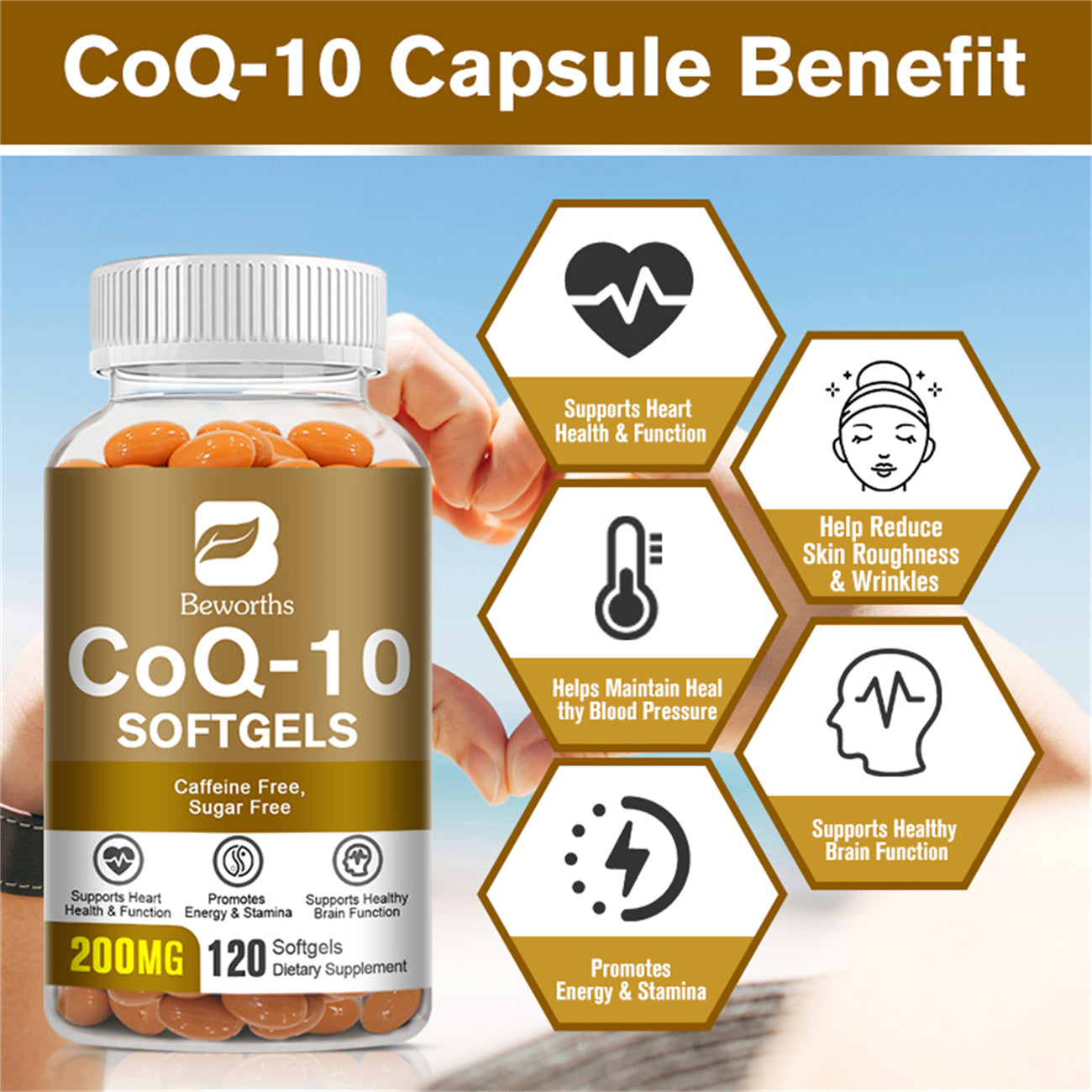 Beworths CoQ10 200mg, High Absorption 120 Veggie Capsules, Support Energy, Heart Healthy & Antioxidant