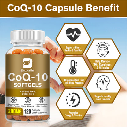 Beworths CoQ10 200mg, High Absorption 120 Veggie Capsules, Support Energy, Heart Healthy & Antioxidant