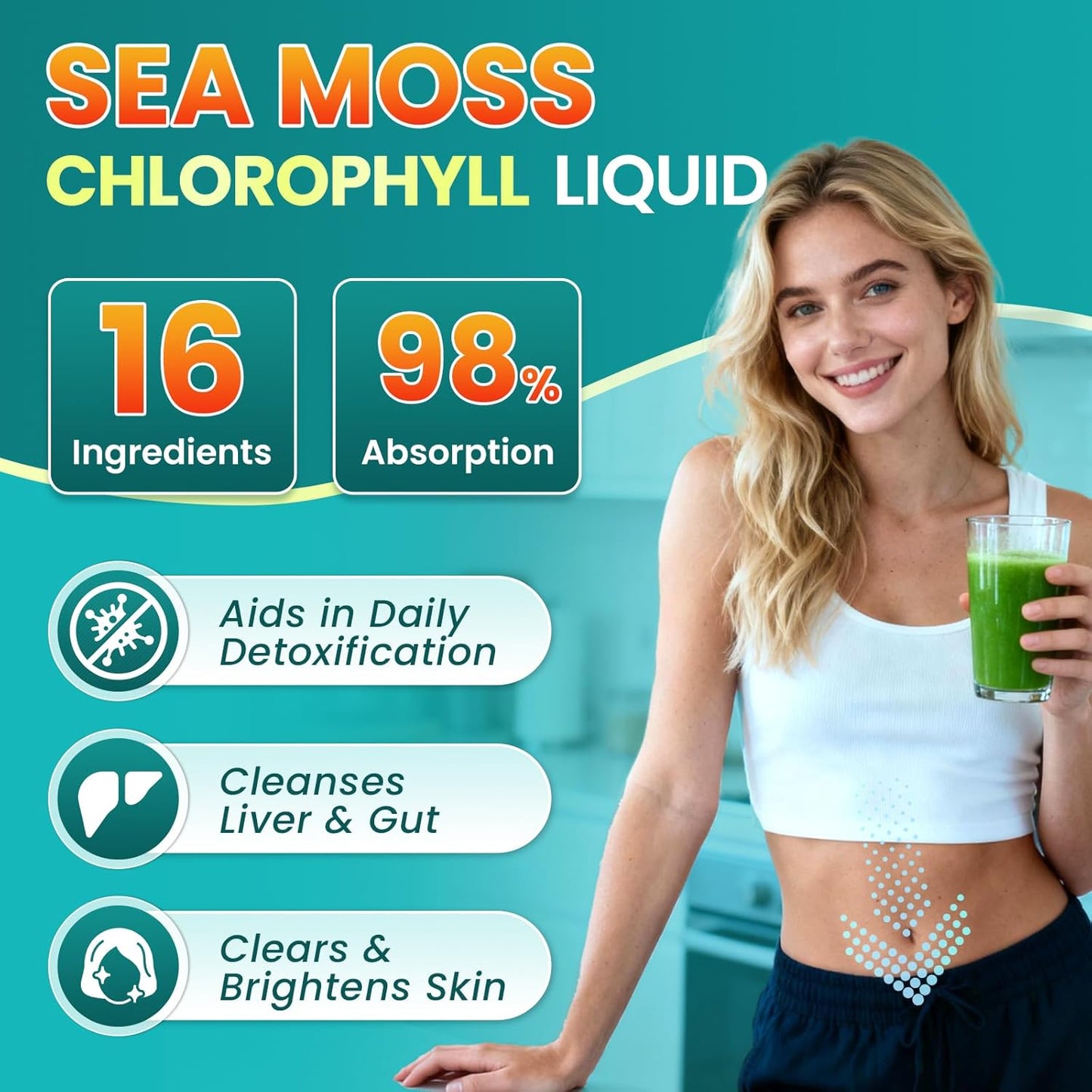 Sea Moss Drops - Irish Sea Moss Chlorophyll Liquid with Black Seed Oil, Ashwagandha, Moringa, Turmeric, Elderberry, Mullein, Seamoss Gel Supplement for Liver Cleanse, Detox & Gut, Immune Support-Vegan