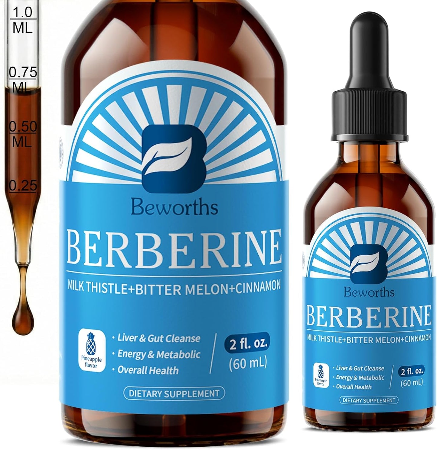 Berberine Liquid Drops with Turmeric Curcumin, Ceylon Cinnamon, Bitter Melon, Berberine Phytosome for Digestion System, Immune Health Support