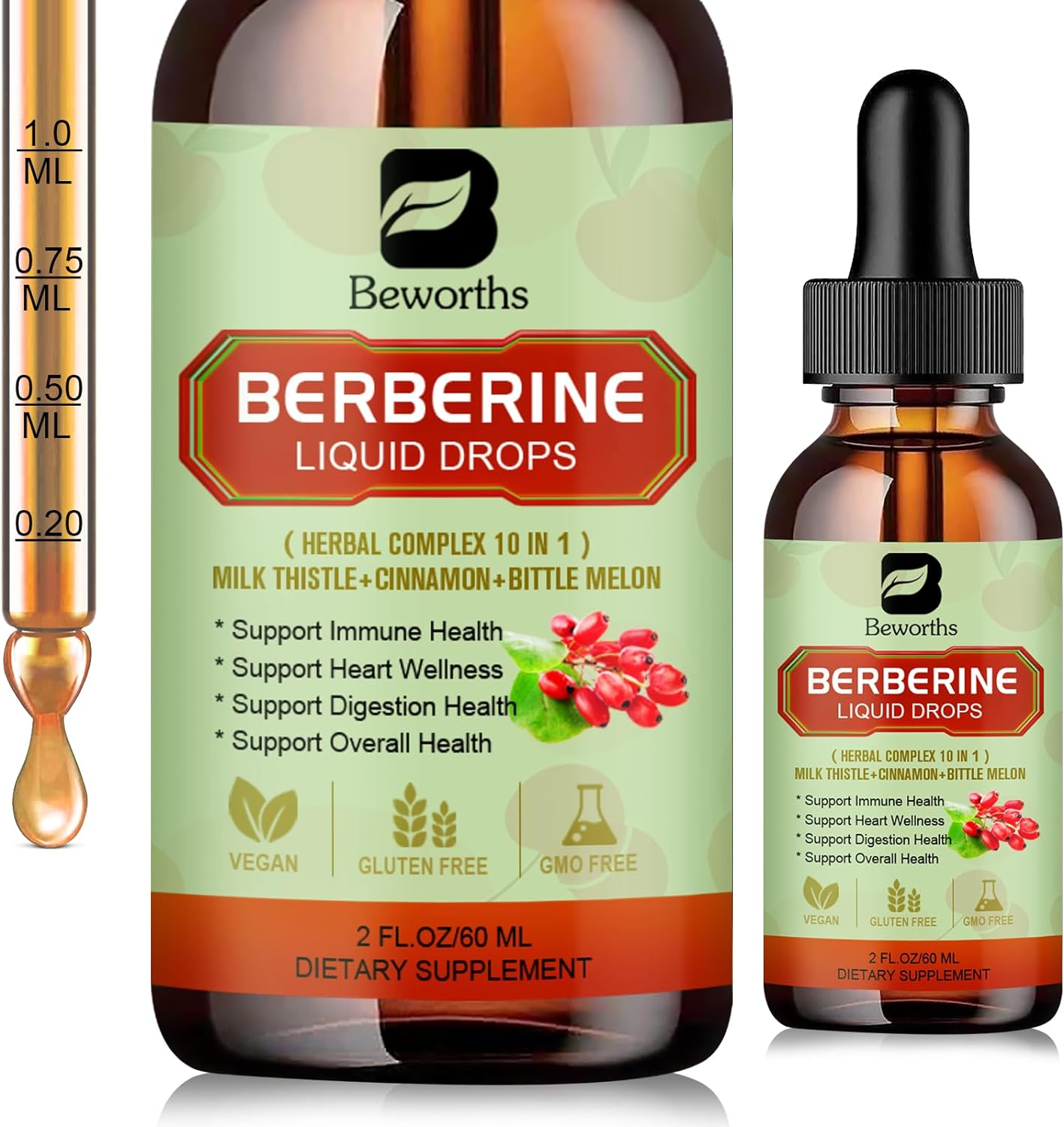 Premium Berberine Liquid Drops with Turmeric, Bitter Melon, Milk Thistle & Ceylon Cinnamon