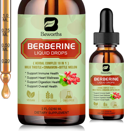 Premium Berberine Liquid Drops with Turmeric, Bitter Melon, Milk Thistle & Ceylon Cinnamon