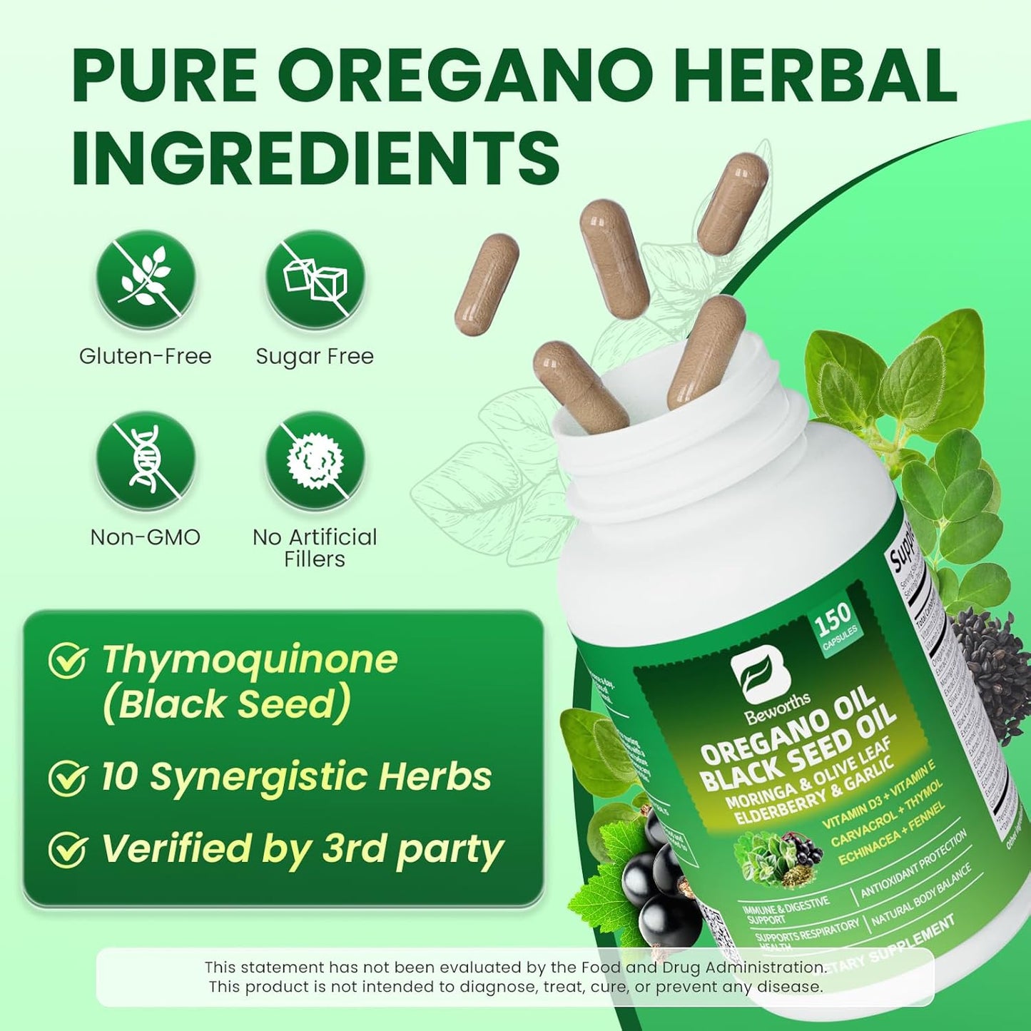 (2 Pack) Oregano Oil Capsules with Black Seed Oil – 10-in-1 Herbal Complex for Immune, Gut & Antioxidant Support – 300 Vegan Capsules Total