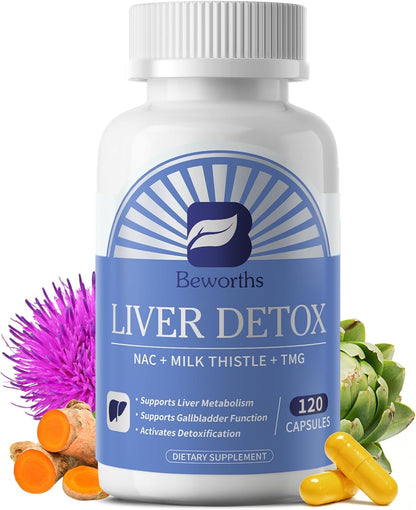 B BEWORTHS Liver Cleanse Detox & Repair Supplement - 120 Capsules - Supports Liver & Gallbladder Health with TMG, NAC, Milk Thistle & Artichoke - Natural Liver Support Formula for Wellness