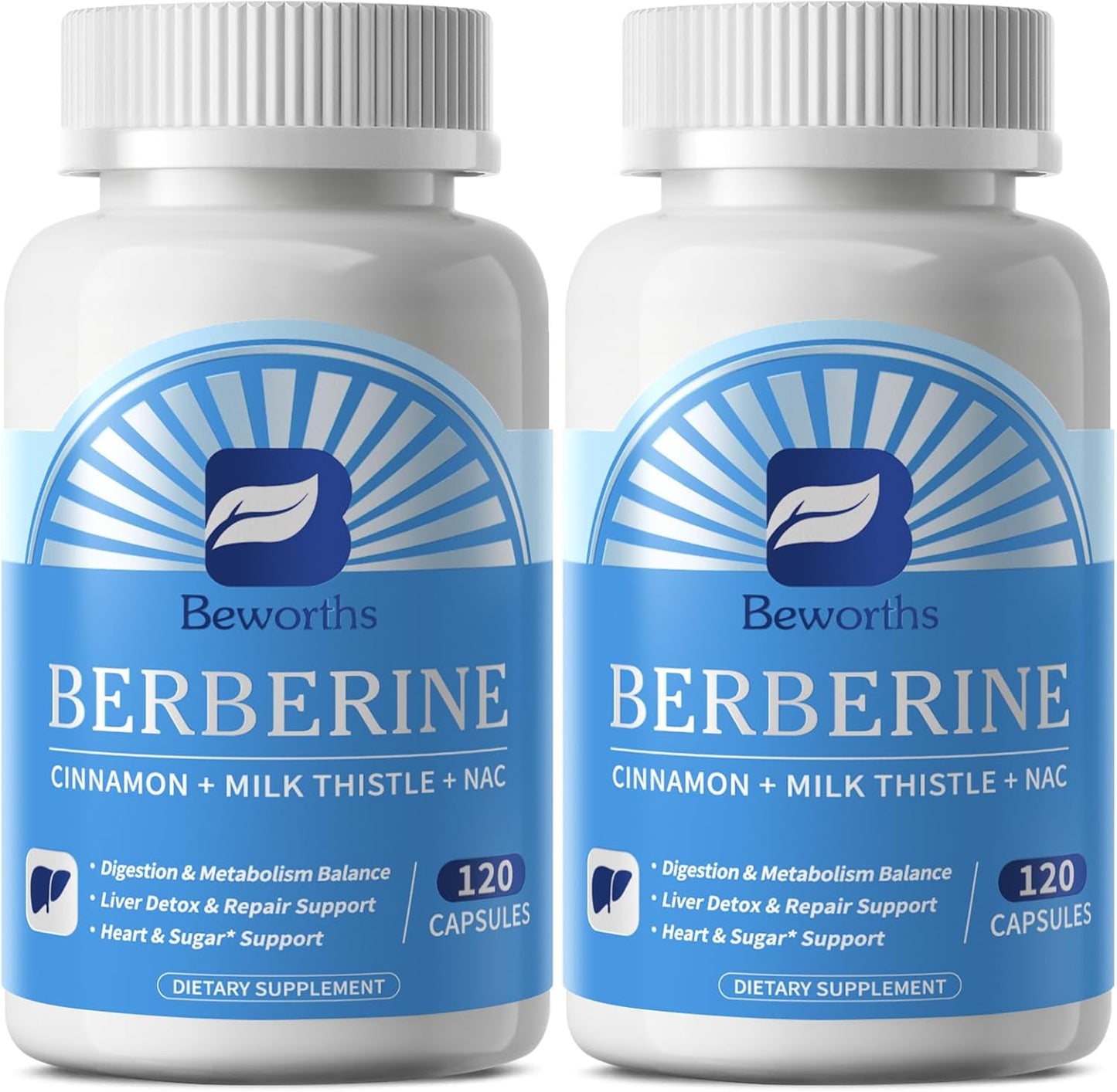 Berberine HCL 500mg Supplement with Ceylon Cinnamon & Milk Thistle, 120 Capsules (2-Pack)